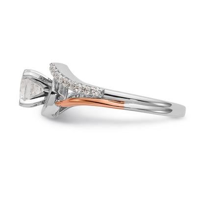 14k White Gold Peg Set Simulated Diamond By Pass Engagement Ring