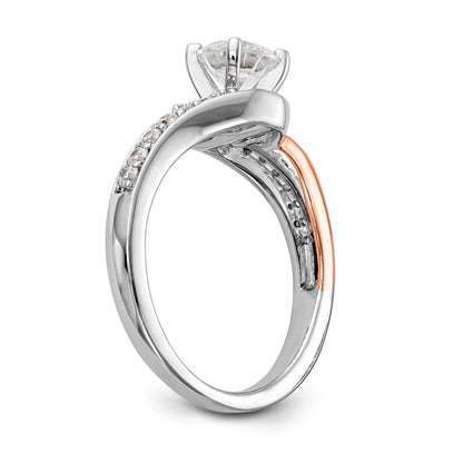 14k White Gold Peg Set Simulated Diamond By Pass Engagement Ring