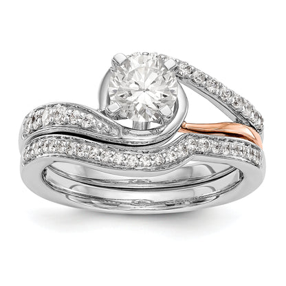 14k White Gold Peg Set Simulated Diamond By Pass Engagement Ring