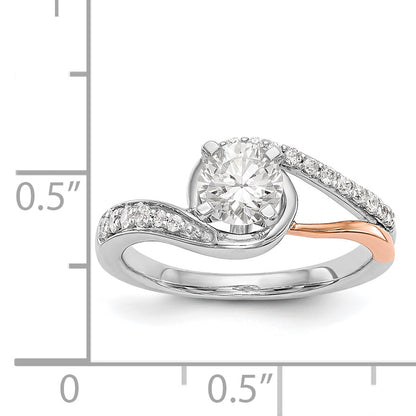 14k White Gold Peg Set Simulated Diamond By Pass Engagement Ring