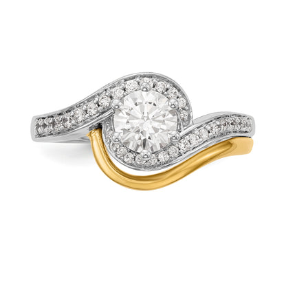 14k Two tone Peg Set Simulated Diamond By Pass Engagement Ring