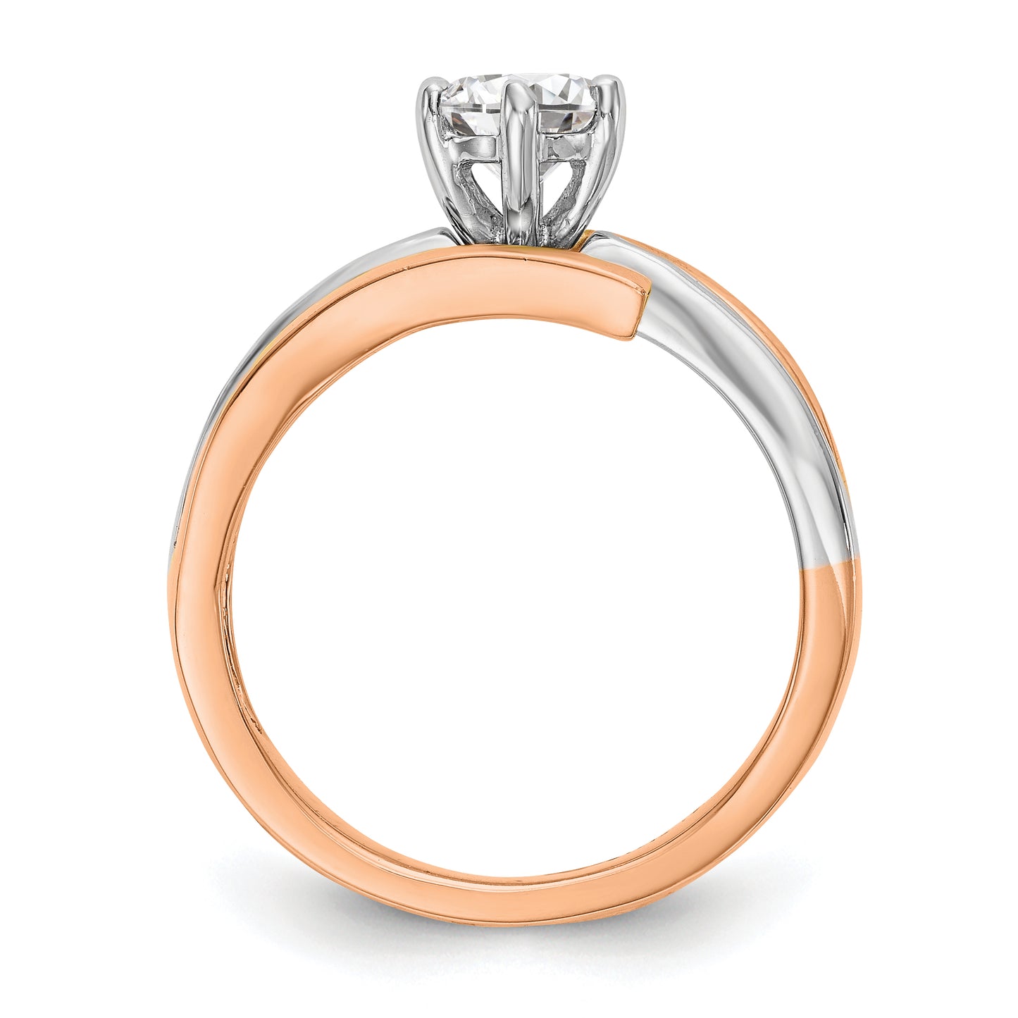 14k Two tone Rose Gold Peg Set Simulated Diamond By Pass Engagement Ring