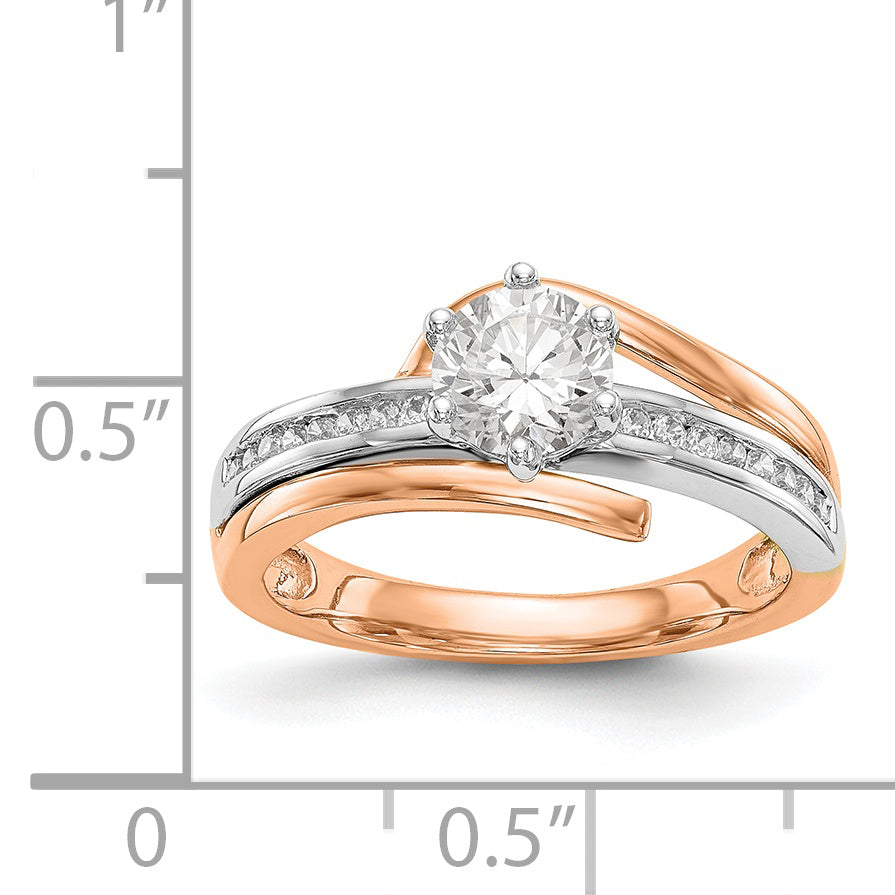 14k Two tone Rose Gold Peg Set Simulated Diamond By Pass Engagement Ring