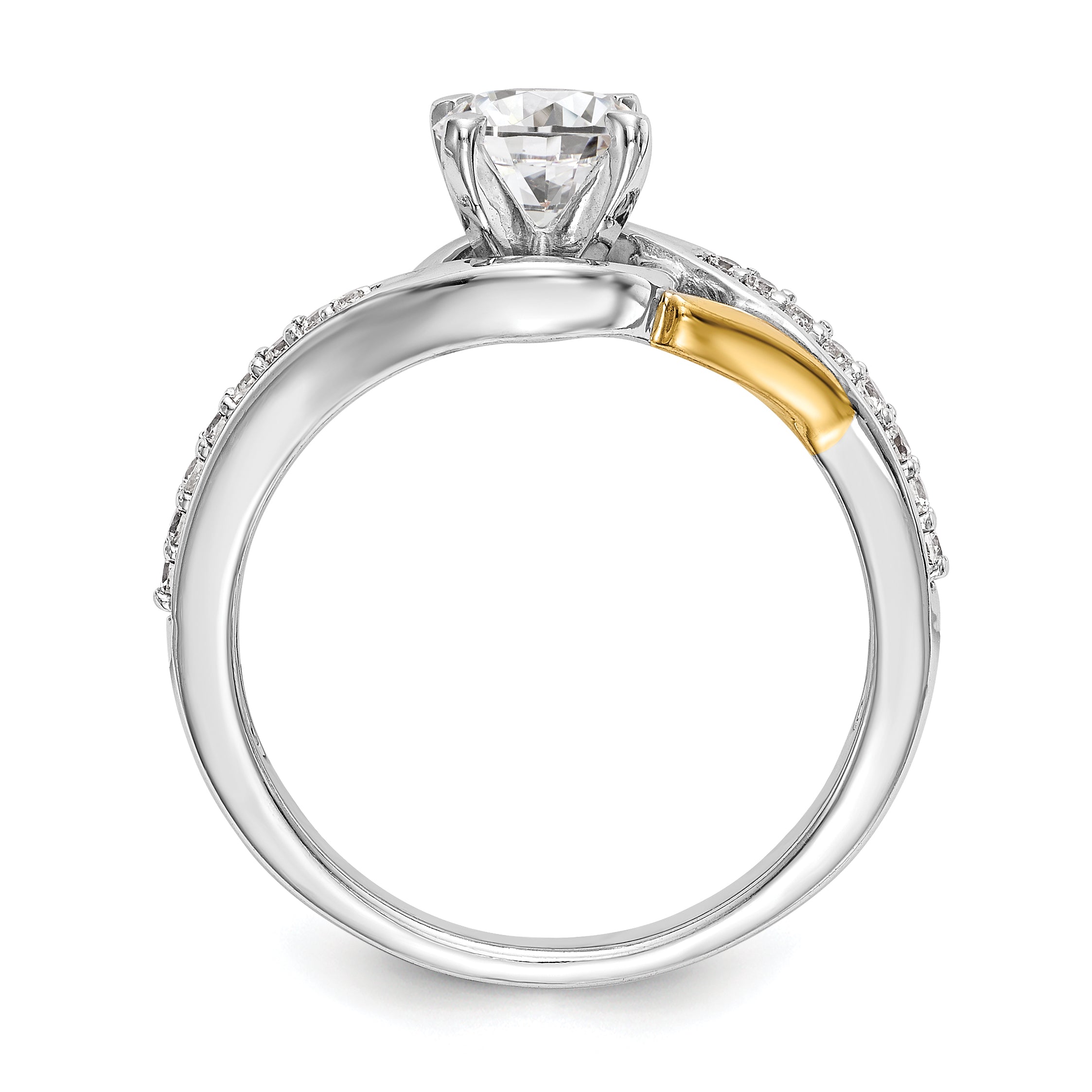 14k White Gold Peg Set Simulated Diamond By Pass Engagement Ring