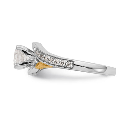 14k White Gold Peg Set Simulated Diamond By Pass Engagement Ring