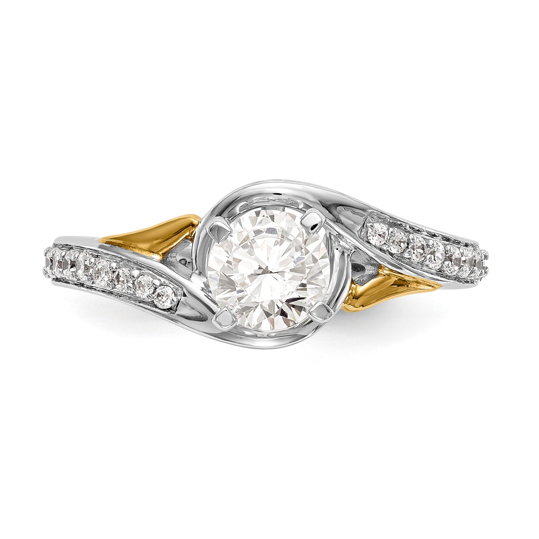 14k White Gold Peg Set Simulated Diamond By Pass Engagement Ring