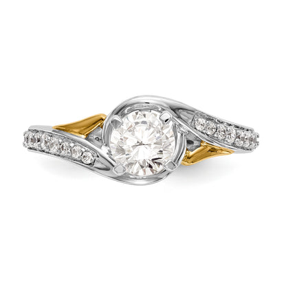 14k White Gold Peg Set Simulated Diamond By Pass Engagement Ring