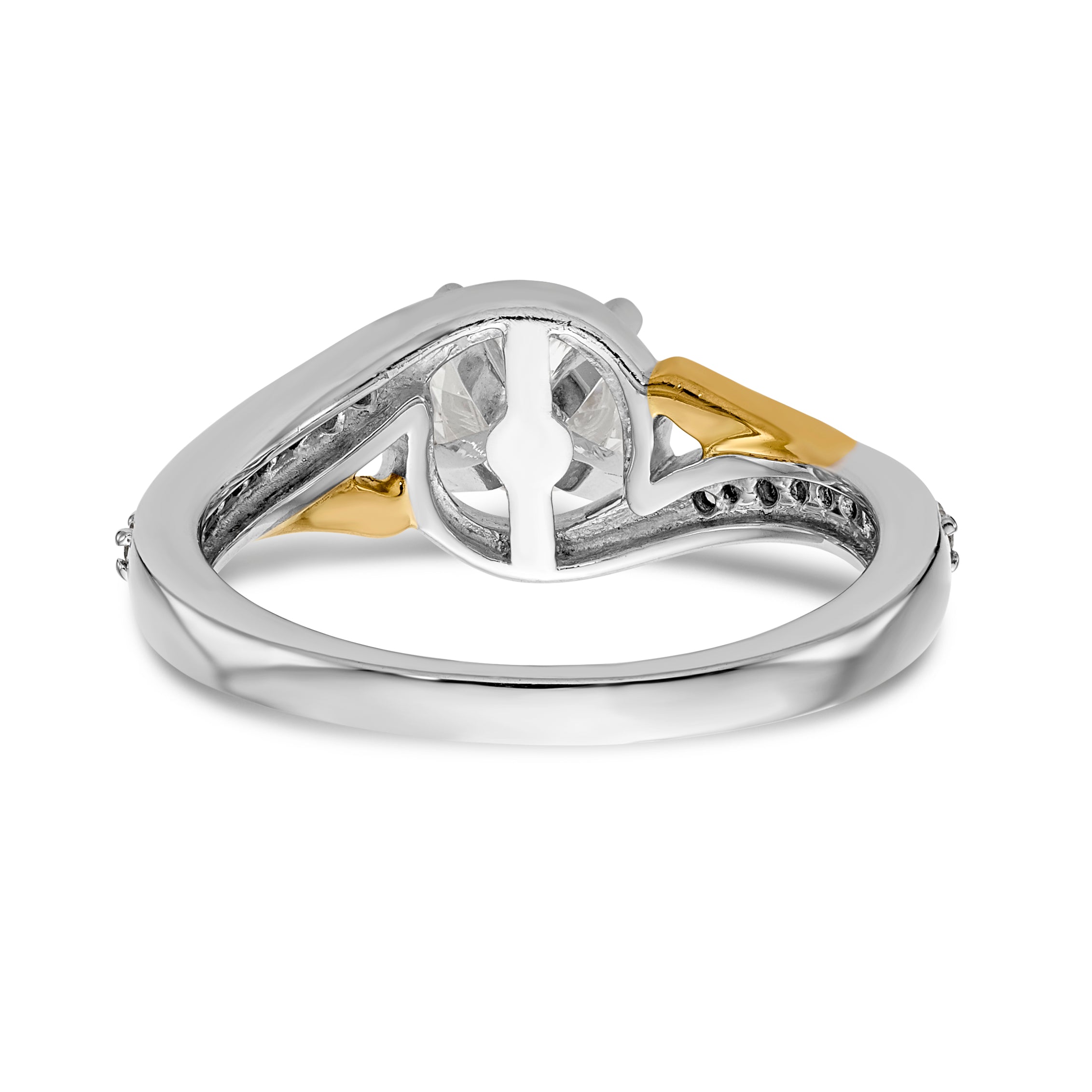14k White Gold Peg Set Simulated Diamond By Pass Engagement Ring
