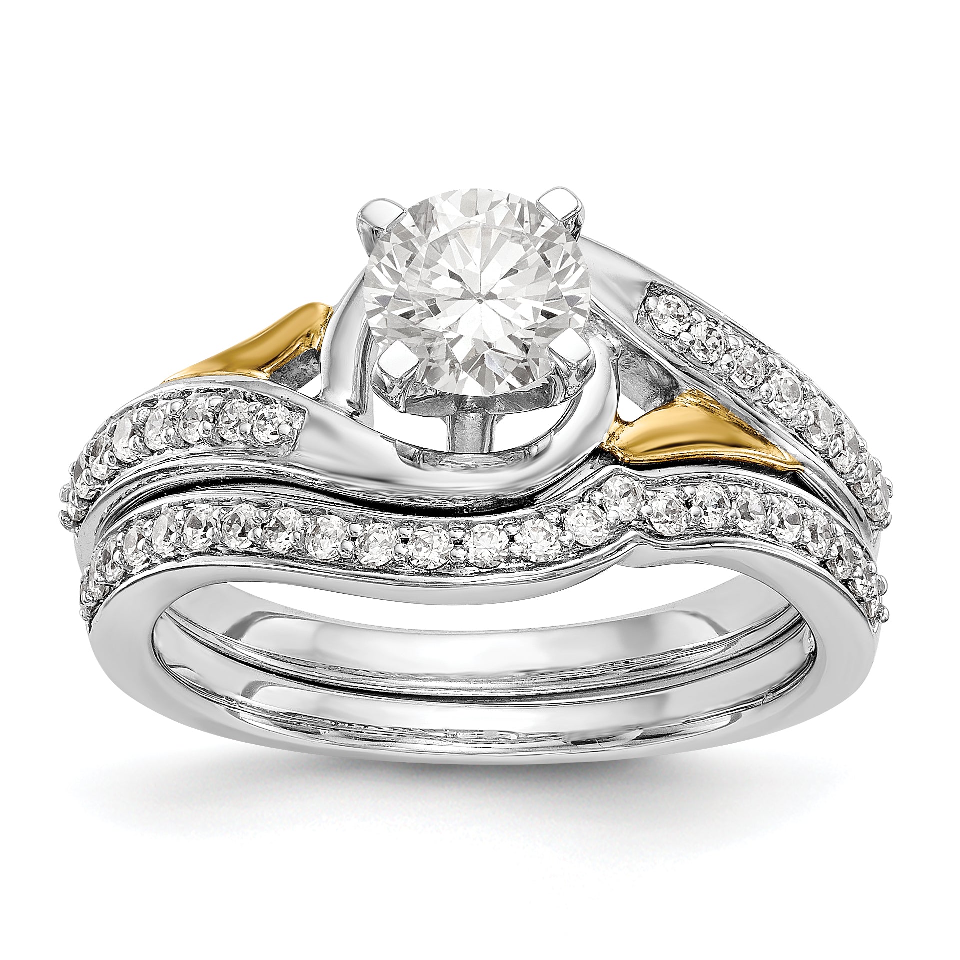 14k White Gold Peg Set Simulated Diamond By Pass Engagement Ring