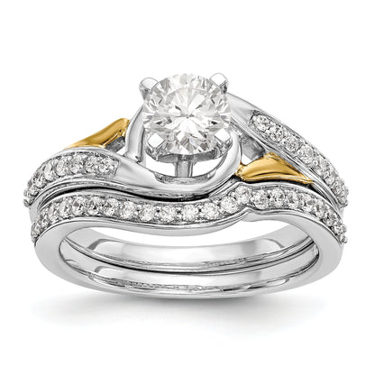 14k White Gold Peg Set Simulated Diamond By Pass Engagement Ring