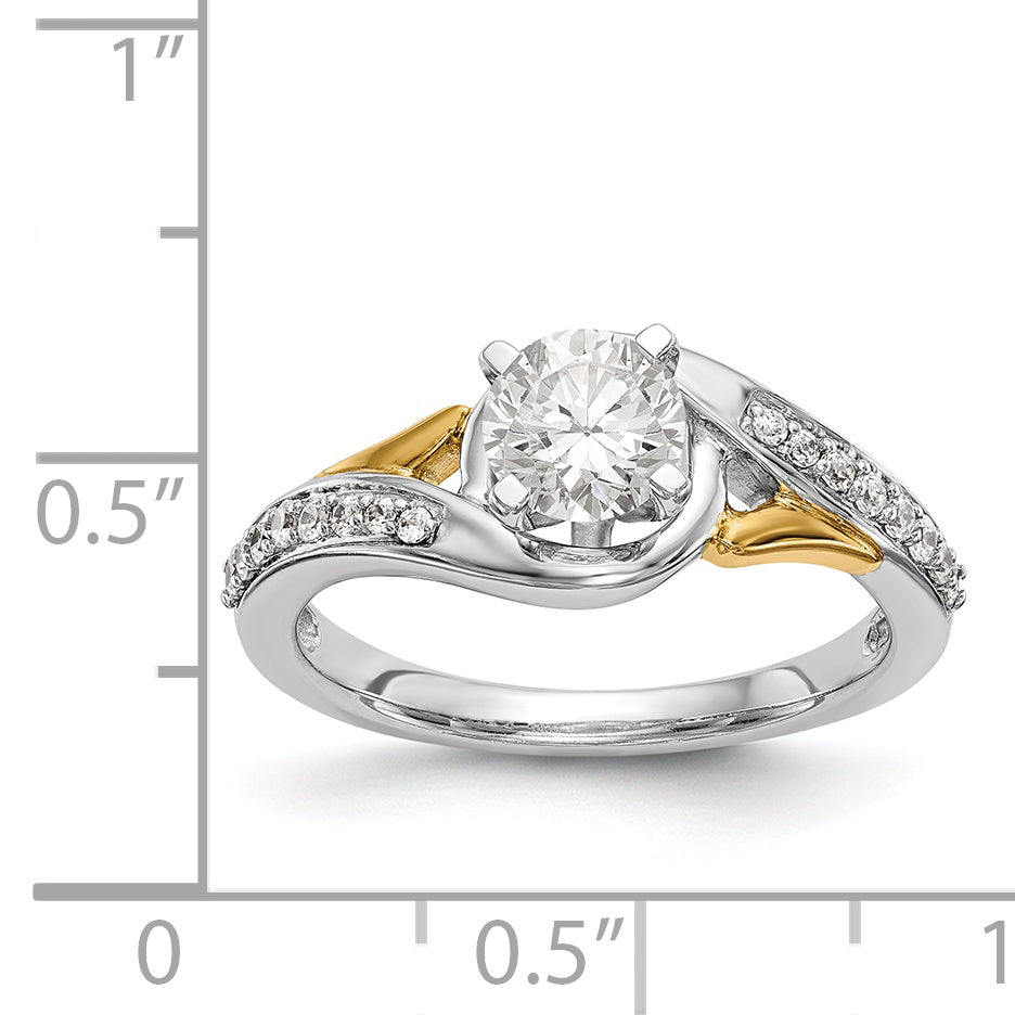 14k White Gold Peg Set Simulated Diamond By Pass Engagement Ring