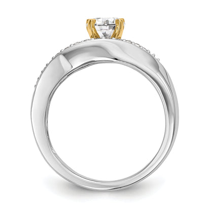 14k Two tone Peg Set Simulated Diamond By Pass Engagement Ring