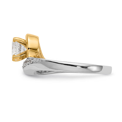 14k Two tone Peg Set Simulated Diamond By Pass Engagement Ring