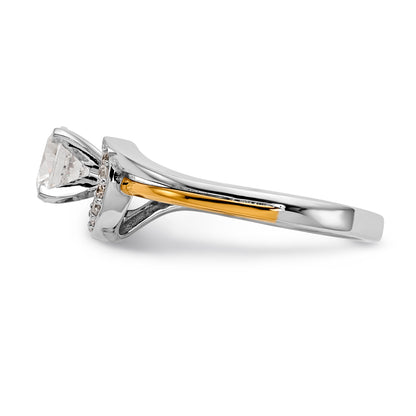 14k Two tone Peg Set Simulated Diamond By Pass Engagement Ring