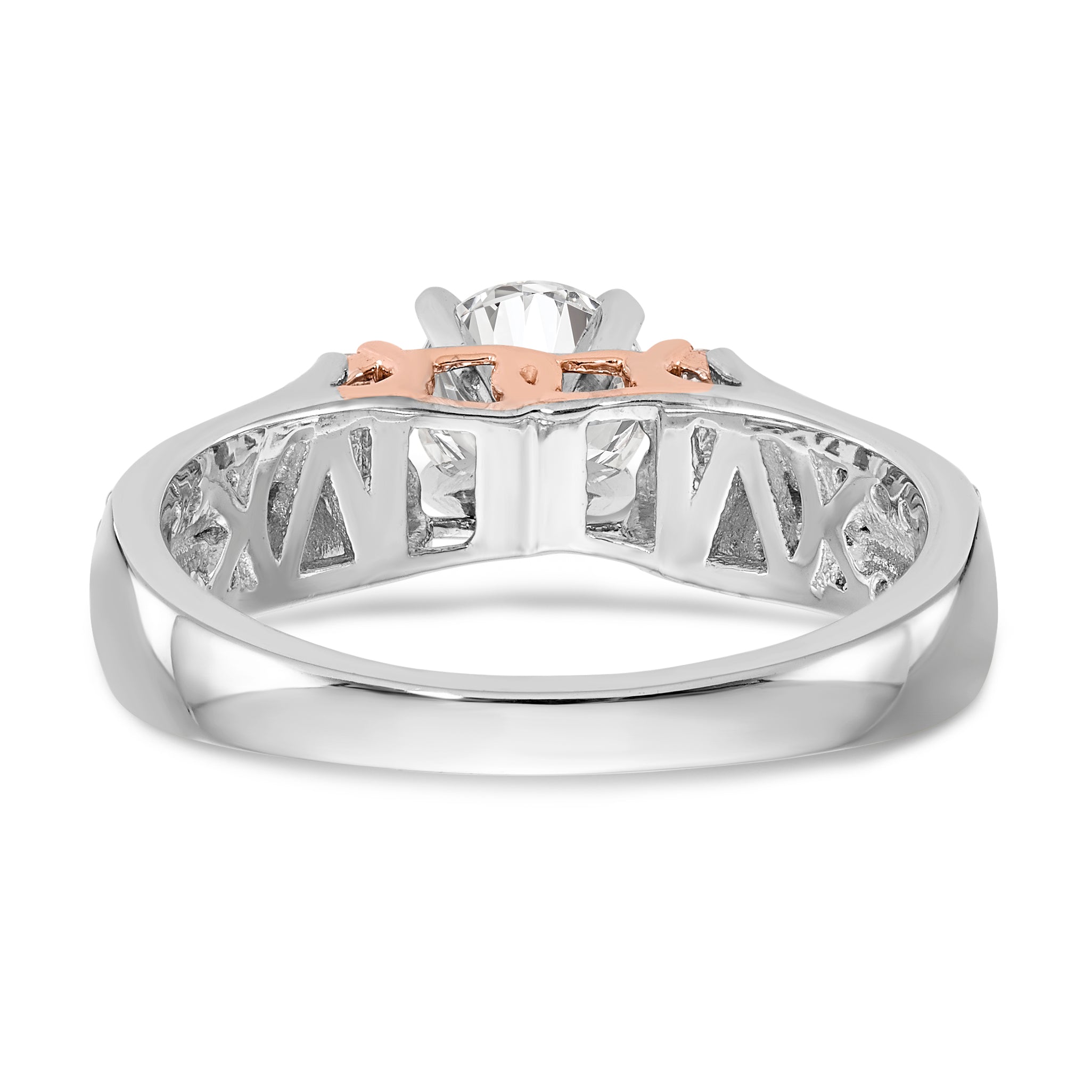 14k Two tone Peg Set Simulated Diamond By Pass Engagement Ring