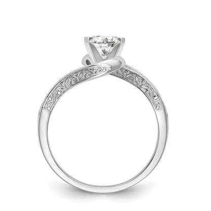 14k White Gold Peg Set Simulated Diamond By Pass Engagement Ring