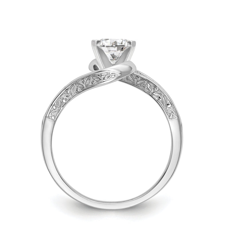 14k White Gold Peg Set Simulated Diamond By Pass Engagement Ring