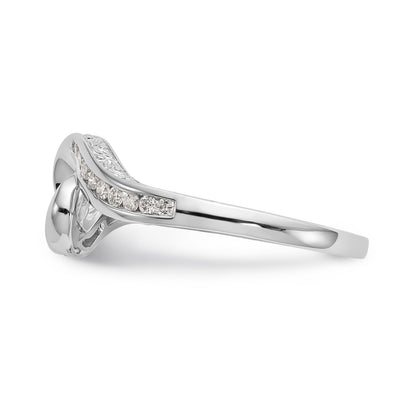 14k White Gold Peg Set Simulated Diamond By Pass Engagement Ring