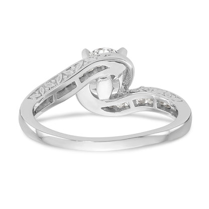 14k White Gold Peg Set Simulated Diamond By Pass Engagement Ring