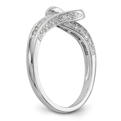 14k White Gold Peg Set Simulated Diamond By Pass Engagement Ring
