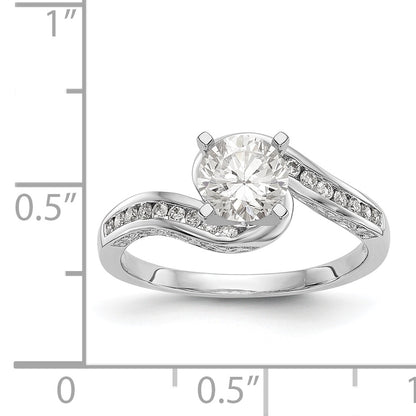 14k White Gold Peg Set Simulated Diamond By Pass Engagement Ring