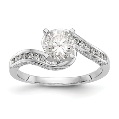 14k White Gold Peg Set Simulated Diamond By Pass Engagement Ring