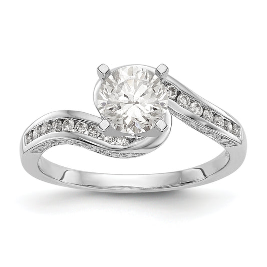 14k White Gold Peg Set Simulated Diamond By Pass Engagement Ring