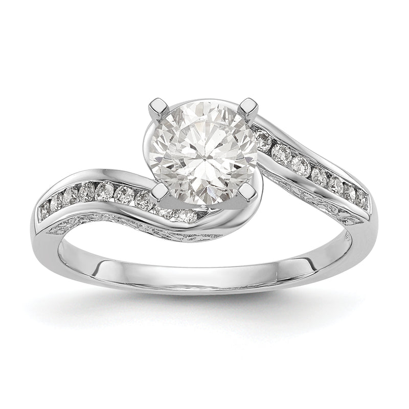 14k White Gold Peg Set Simulated Diamond By Pass Engagement Ring