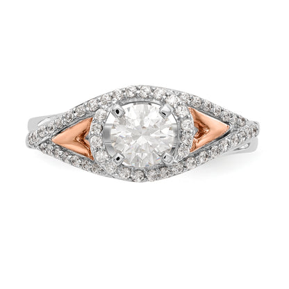 14k Two tone Peg Set Simulated Diamond By Pass Engagement Ring