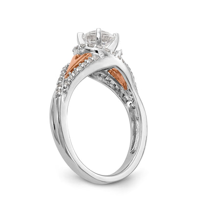 14k Two tone Peg Set Simulated Diamond By Pass Engagement Ring