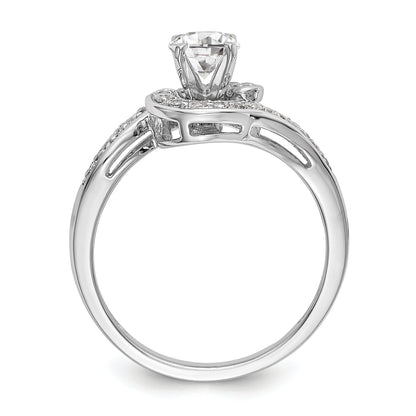 14k White Gold Peg Set Simulated Diamond By Pass Engagement Ring