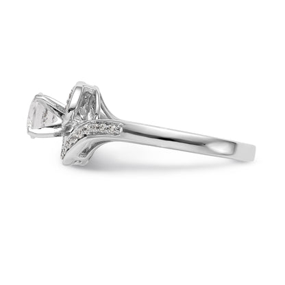 14k White Gold Peg Set Simulated Diamond By Pass Engagement Ring