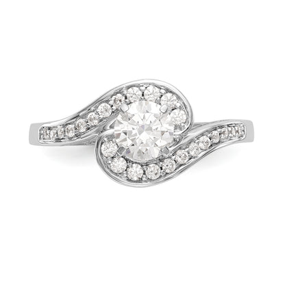 14k White Gold Peg Set Simulated Diamond By Pass Engagement Ring