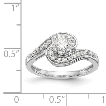 14k White Gold Peg Set Simulated Diamond By Pass Engagement Ring