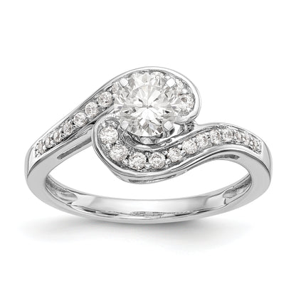 14k White Gold Peg Set Simulated Diamond By Pass Engagement Ring