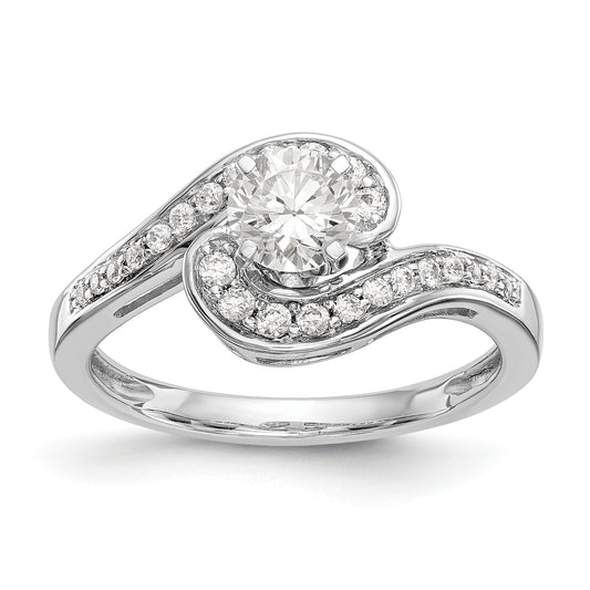 14k White Gold Peg Set Simulated Diamond By Pass Engagement Ring