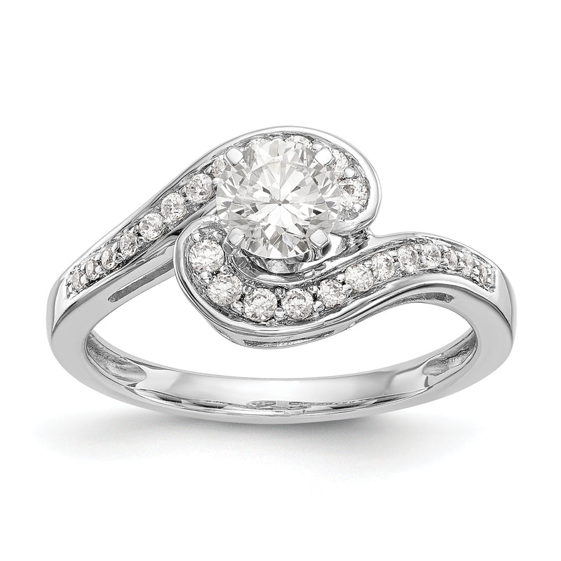 14k White Gold Peg Set Simulated Diamond By Pass Engagement Ring