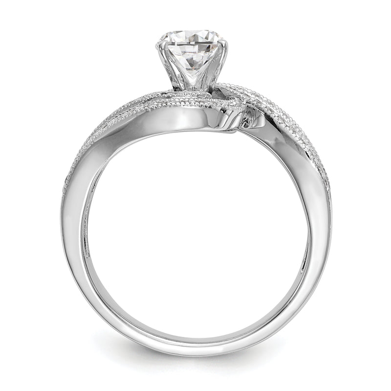 14k White Gold Peg Set Simulated Diamond By Pass Engagement Ring