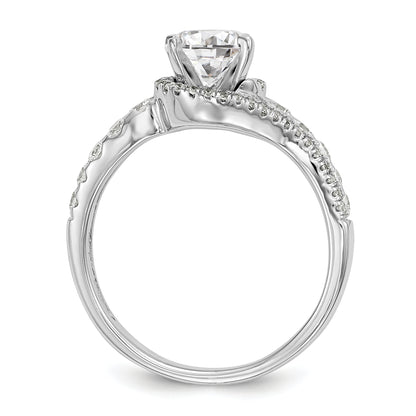 14k White Gold Peg Set Simulated Diamond By Pass Engagement Ring