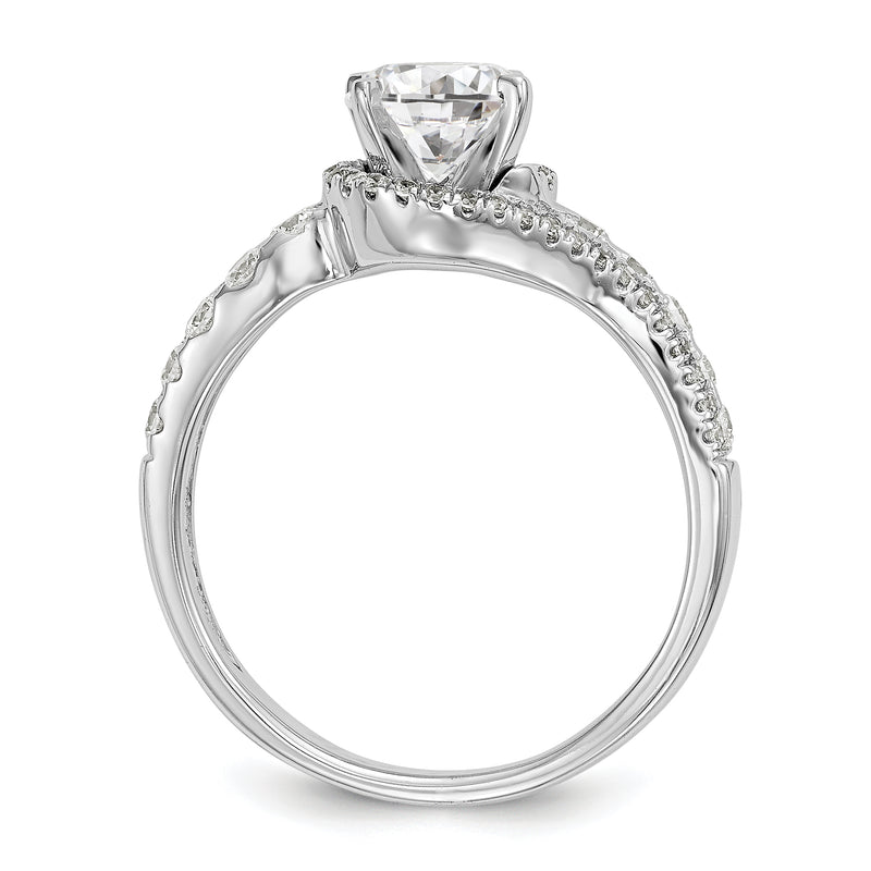 14k White Gold Peg Set Simulated Diamond By Pass Engagement Ring