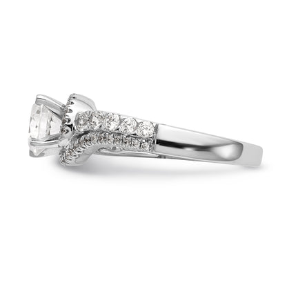 14k White Gold Peg Set Simulated Diamond By Pass Engagement Ring