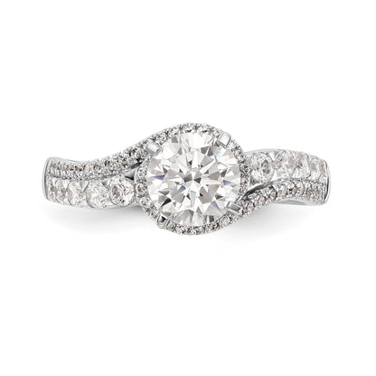 14k White Gold Peg Set Simulated Diamond By Pass Engagement Ring