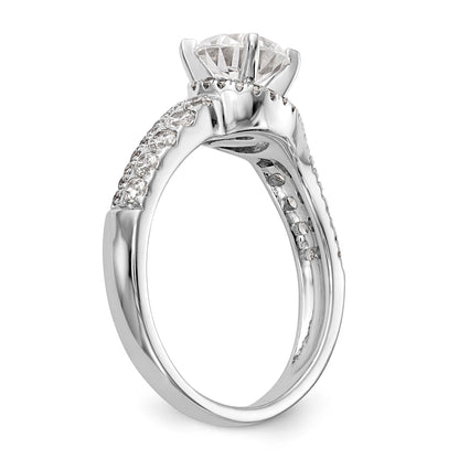 14k White Gold Peg Set Simulated Diamond By Pass Engagement Ring
