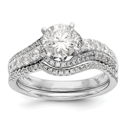 14k White Gold Peg Set Simulated Diamond By Pass Engagement Ring
