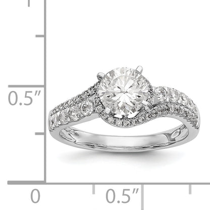 14k White Gold Peg Set Simulated Diamond By Pass Engagement Ring