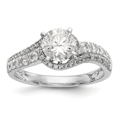 14k White Gold Peg Set Simulated Diamond By Pass Engagement Ring