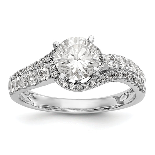 14k White Gold Peg Set Simulated Diamond By Pass Engagement Ring