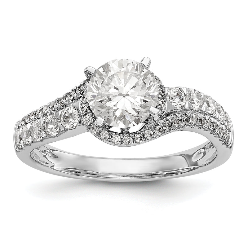 14k White Gold Peg Set Simulated Diamond By Pass Engagement Ring