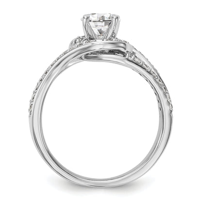 14k White Gold Peg Set Simulated Diamond By Pass Engagement Ring