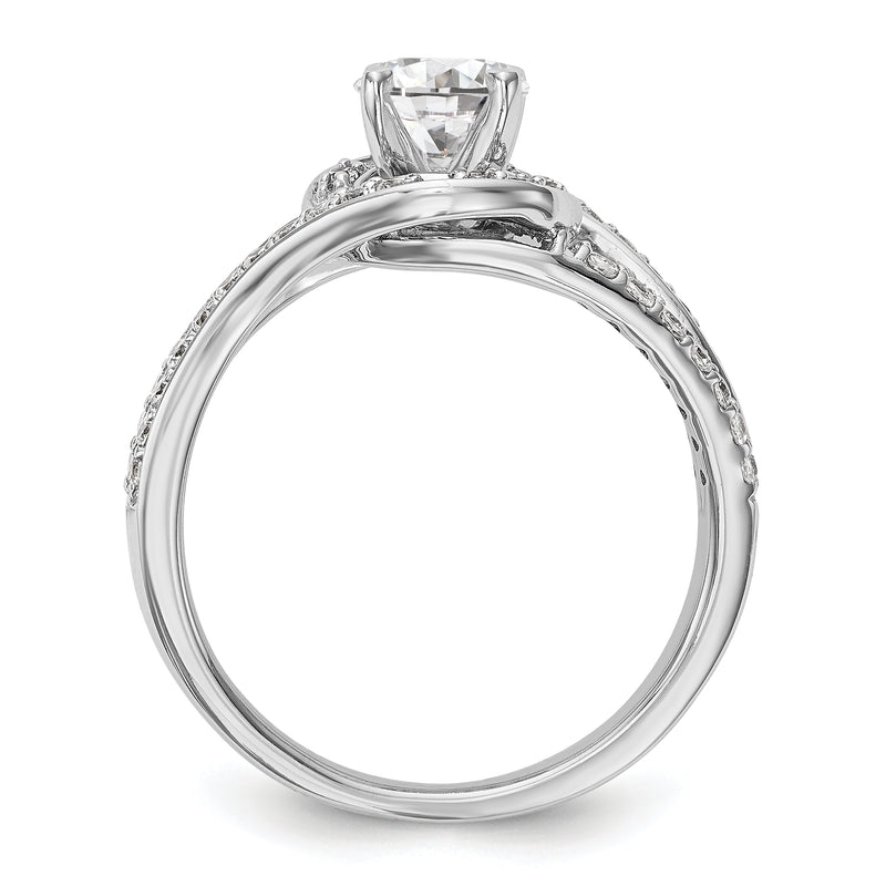 14k White Gold Peg Set Simulated Diamond By Pass Engagement Ring